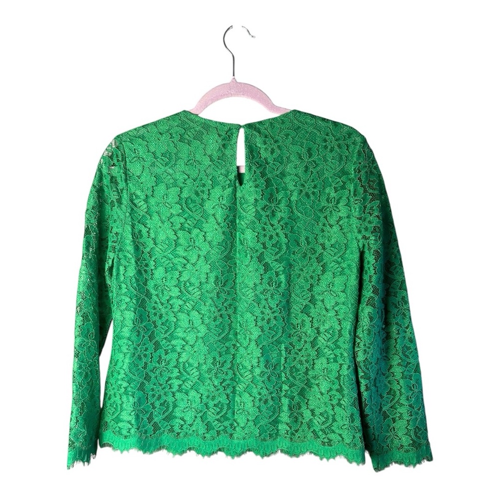 Diane von Furstenberg Green Lace Women’s Size 6 Long Sleeve Floral Lace Blouse - Picture 7 of 9